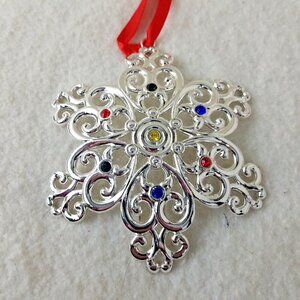 LENOX Sparkle Scroll Multi Crystal Silver Plate snowflake holiday Christmas NIP